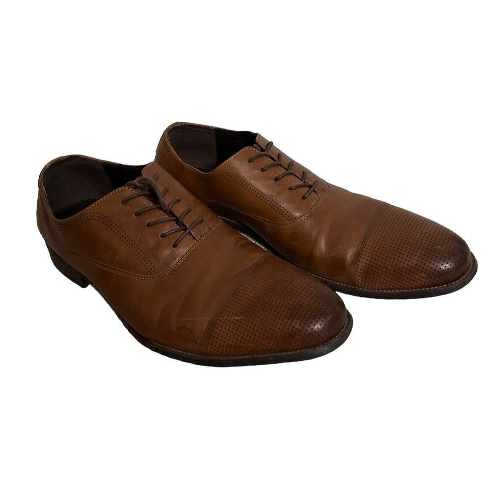 Kenneth Cole Reaction Men's Jean-ial Cap Toe Oxford Size 12M Brown Leather Shoe